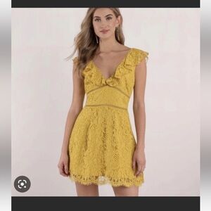 Tobi Mustard Sunflower Ruffled Lace Mini Dress